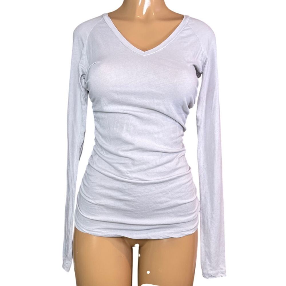Standard James Perse Ruched Long Sleeve Tee Shirt Gray SZ 3 Large